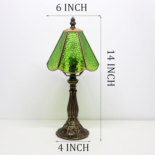 Tiffany Style Table Lamp Green Rippled Stained Glass Lamp 14 Inch (Grass Green Rippled)