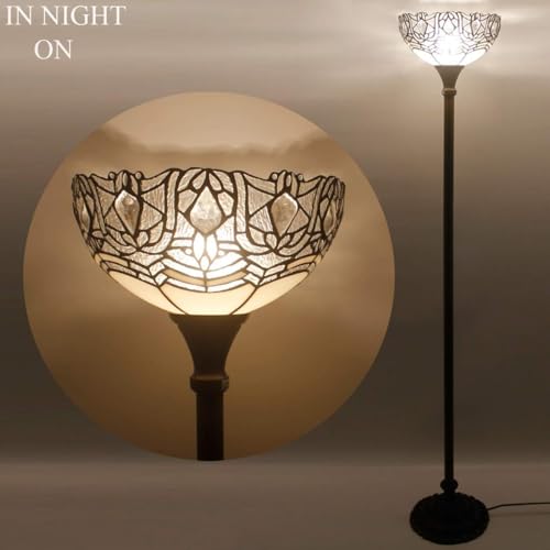 Tiffany Floor Lamp White Crystal Stained Glass Torchiere Light