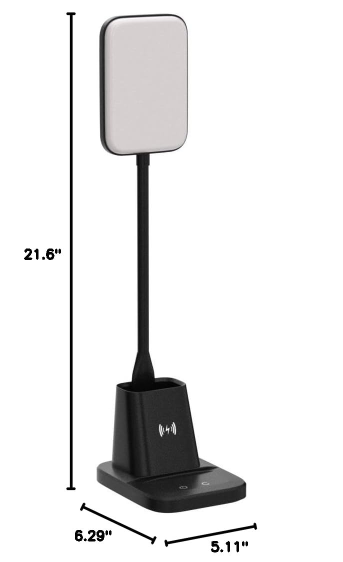 LED Desk Lamp with 10W Wireless Charging & Pen Holder (Black)