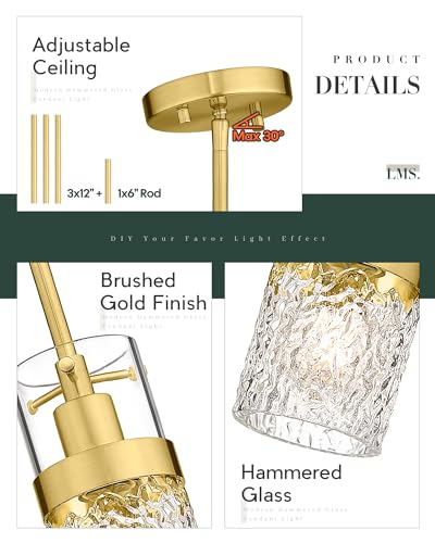 Gold Pendant Light (Gold -Hammered Glass / 3.5" Hammered Glass, 1-Light)