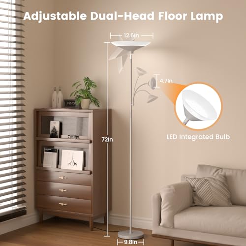 Sliver Gray Torchiere Floor Lamp with Reading Light (Silver Gray)
