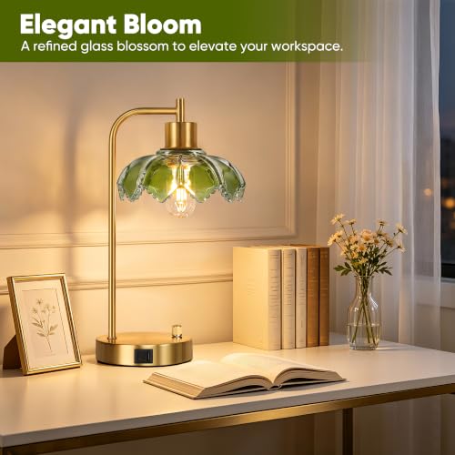 Glass Table Lamps Set of 2 (Gold&Green-2)