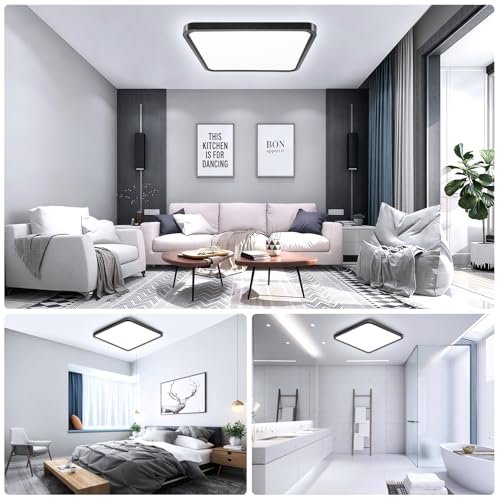 15.7Inch 32W Square LED Ceiling Light Fixtures Flush Mount (Cold White / 15.7 inch Black)