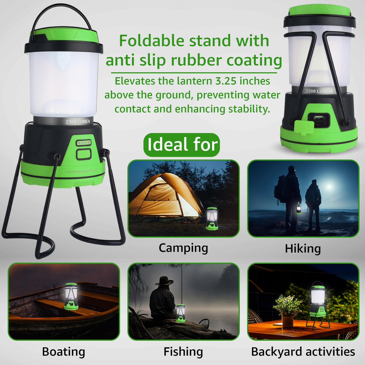 Rechargeable LED Camping Lantern (Black and Green - 2300 Lumens)