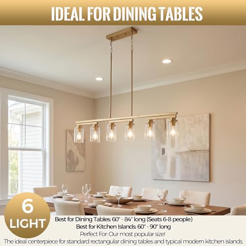 6 Light Brushed Gold Linear Chandelier (Gold+Clear Glass / 6 Light)