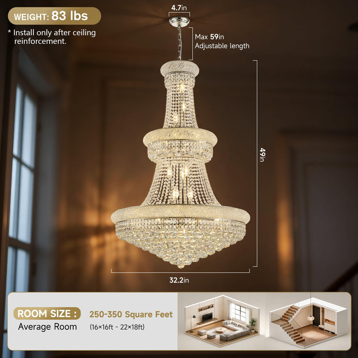32" W 27 Light Luxury Foyer Chandeliers (32"(Silver))