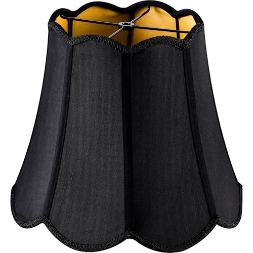 Wavy Floral Scalloped Lamp Shade Replact (Black & Gold-natural faux silk / 8"×13"×11" (Spider)-1 pc)