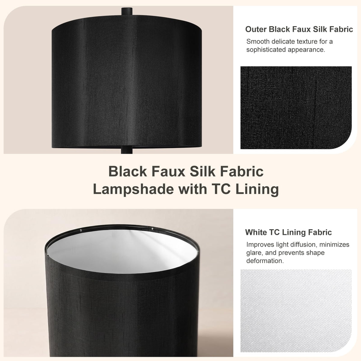 26" Alabaster Table Lamps Set of 2 with Night Light (Black)