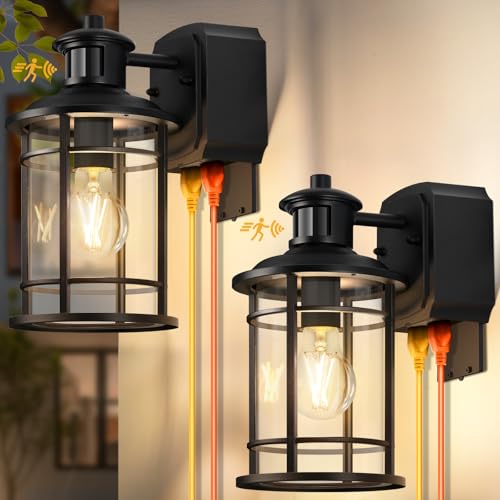 2 Pack Porch Lights with GFCI Outlet (2 Pack / Black)