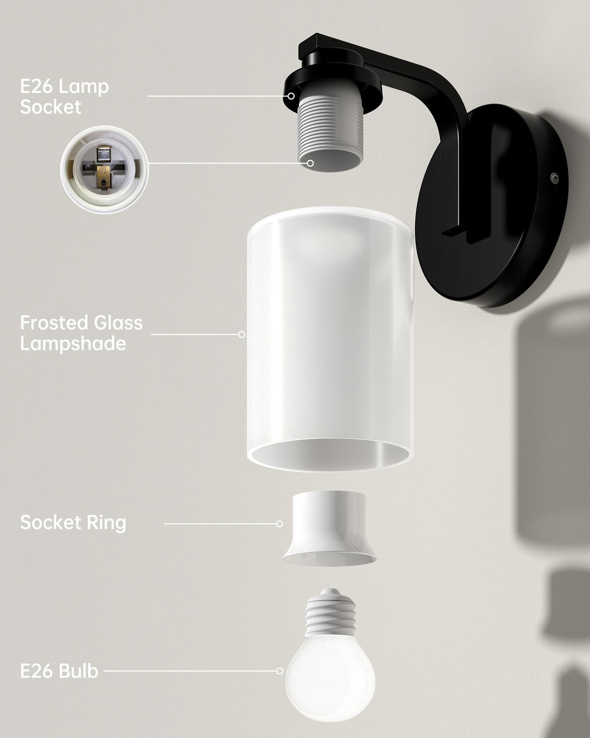 Hardwired Wall Sconces Set of Two (Black-White)