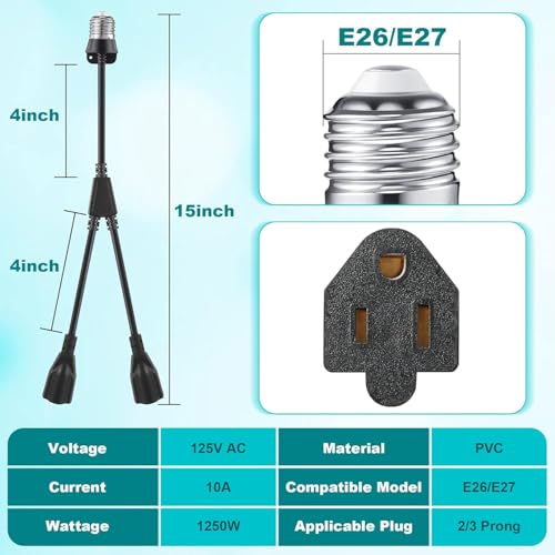 4 Pcs 2 in 1 Light Socket to Plug Adapter (4" / Black)