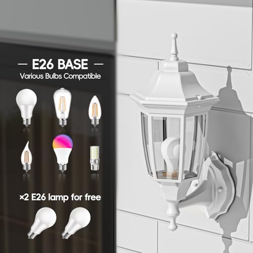 Outdoor Front Porch Light with Bulb (White / Non Sensor-Aluminum)