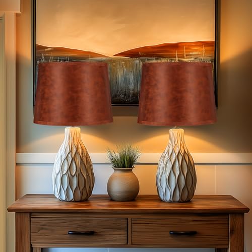 2pcs Drum Lampshades Large Brown Lamp Shades (Imitation Brown Cowhide 2)