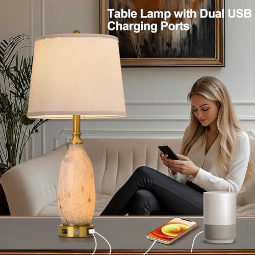 26" Modern Art Glass Table & Bedside Lamp (Blue+Gold / Large)