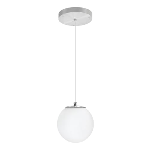 1 Light Modern Globe Pendant Light Fixtures Silver Chandelier with White Globe Glass Dimmable Ceiling Light Glass Pendant Light for Kitchen Island (Silver-White / Globe 1-Light)