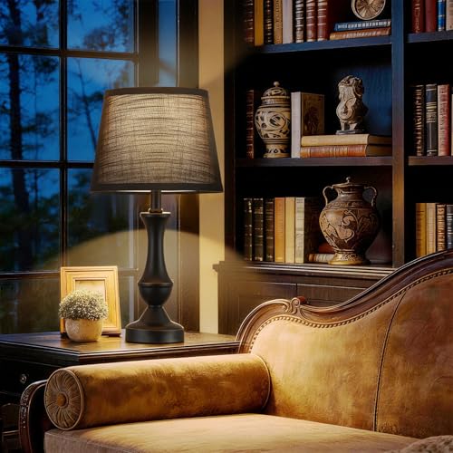 Table Lamp Set of 2 (Black Base+Black lampshade / 19 in)