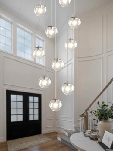 Silver LED Staircase Chandelier 10 (Silver-Clear / Globe 10-Light)