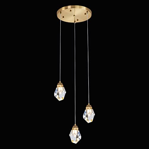 Crystal Pendant Light Modern Cluster Diamond Chandelier Dimmable LED Pendant Light Brass Black Teardrop Pendant Hanging Light Fixtures for Kitchen Island Dining Room Hallway Bathroom