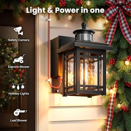 Porch Light with outlet (Black / 1-pack)