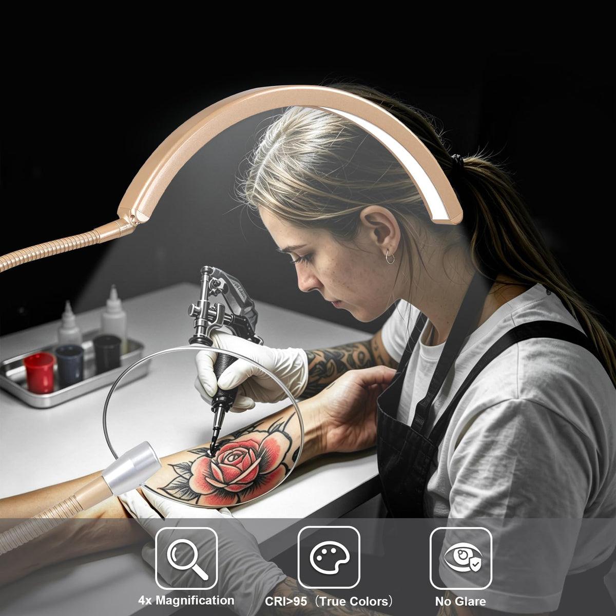 Half Moon Desk Lash Light with 4X Magnifier (Gold)