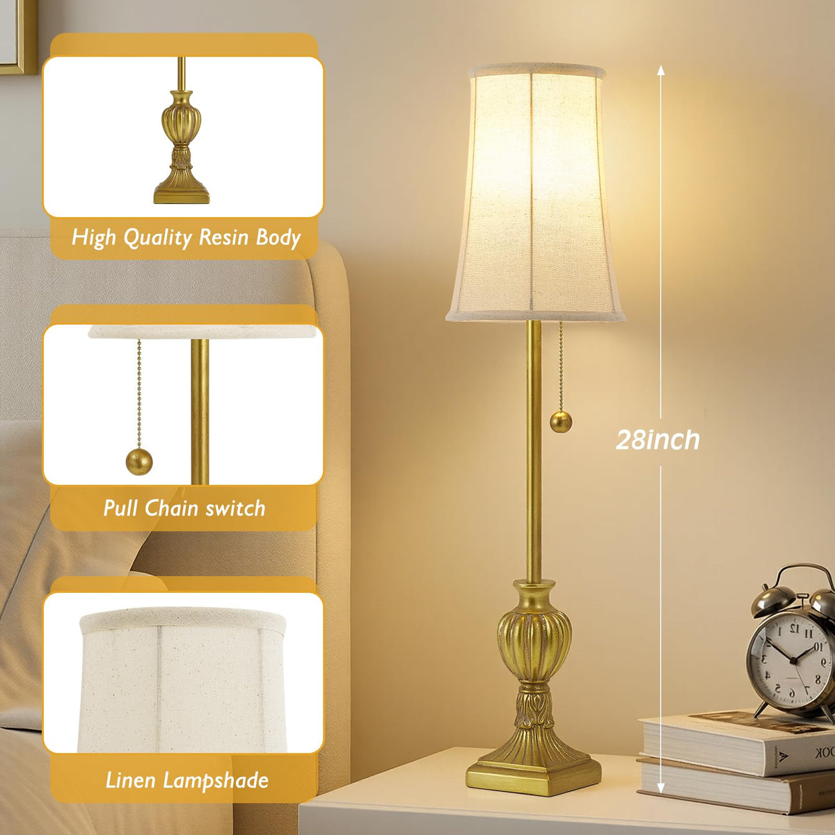 Buffet Table Lamps Set of 2 (Antique Brass Finish)