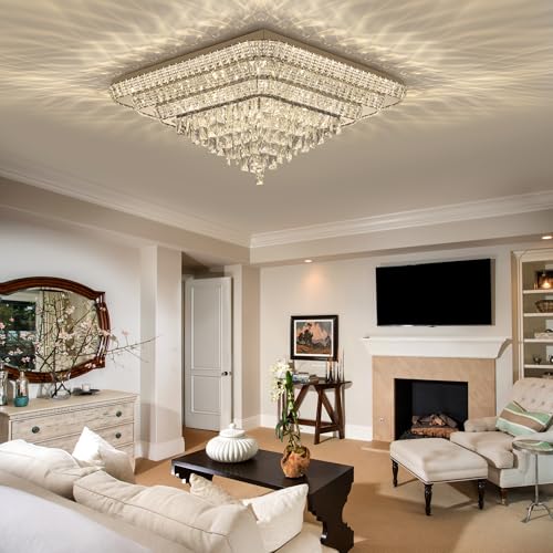 Crystal Chandeliers Modern Led Ceiling Light Flush Mount Fixture (Gold / 43 inches)