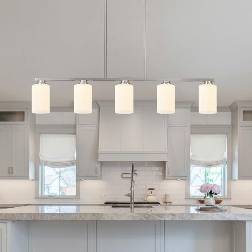 Island Light for Kitchen (Brushed Nickel / 5 Light + Milk Glass)