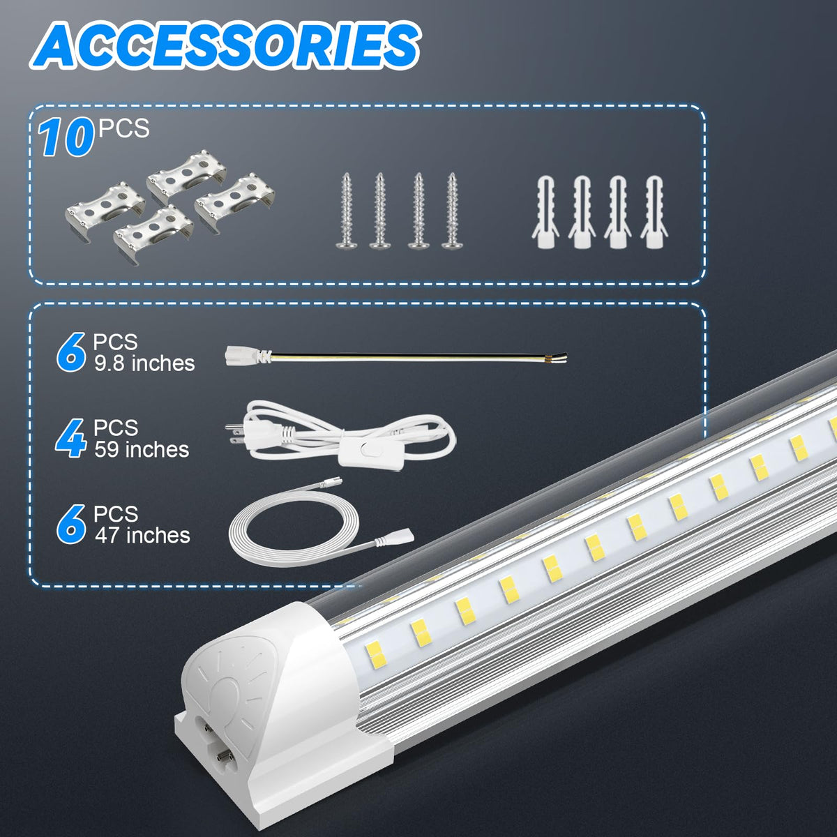 10-Pack) 8FT LED Shop Lights, 150W 23000LM High Output, V-Shape