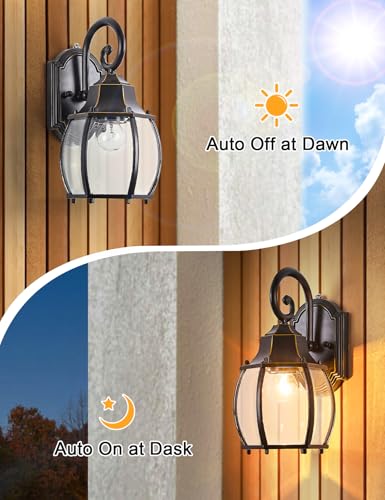 Dusk to Dawn Outdoor Wall Light Vintage Wall Lamp Outside with IP65 Sensor Exterior Light Fixtures Wall Mount Porch Light E26 Exterior Wall Sconces in Black with Gold Rim for House 2 (Black with Gold Rim)