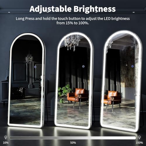 71"x26" LED Arched Mirror Full Length with Dimmable Lights (White / 71"L x 26"W)