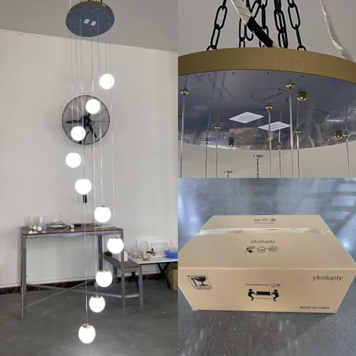 10 Light Gold Chandelier with White Globe Glass Dimmable Ceiling Light Glass Pendant Light for Kitchen Island (Gold-White / Globe 10-Light)