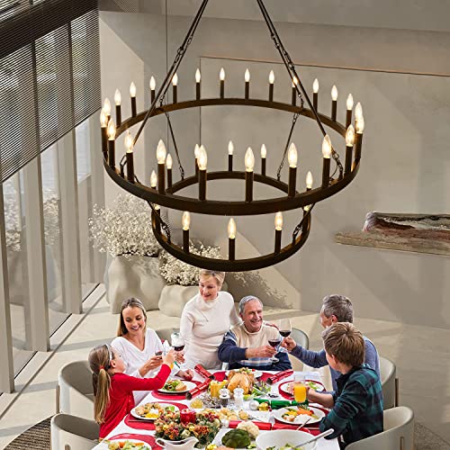 Extra Large Wagon Wheel Chandelier 2 Tier Black Farmhouse Pendant Light Fixture