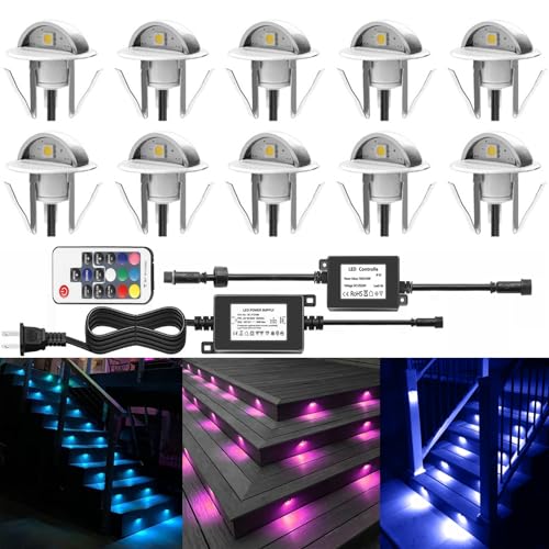 10 Pack LED Stair Lights Kit Outdoor 1 (RGB (Red, Green, Blue) / 10pcs(Silver Shell))
