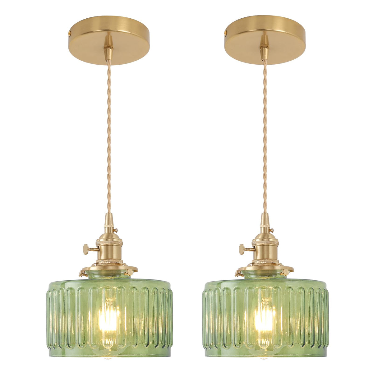 Pendant Light 2 Pack with Green Striped Glass Lmapshade (Z-Striped Green new)