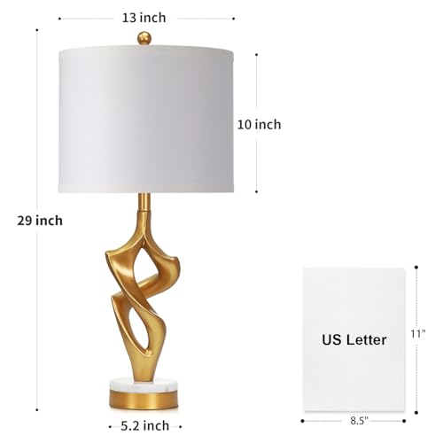 29" Tall Gold Table Lamps Set of 2 for Living Room (White & Gold (2 Pack))