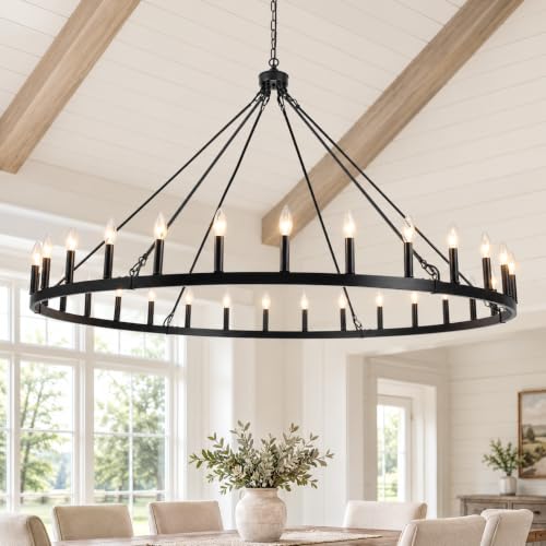 30 Lights Black Extra Large Wagon Wheel Chandelier (Black - 30 Lights - 60in)