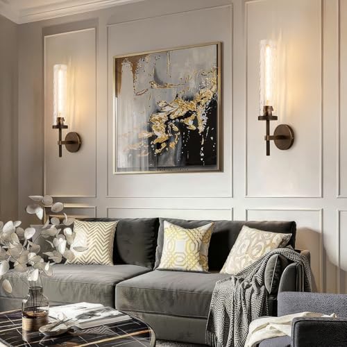 19.5" Knurled‑Craft Hardwired Bronze Wall Sconce (Bronze-Water Ripples / 19.5″-2 Pack)