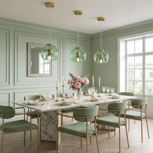 Mint Green Glass Pendant Lights Kitchen Island (Mint Green(7.87 in) / 3-Pack)