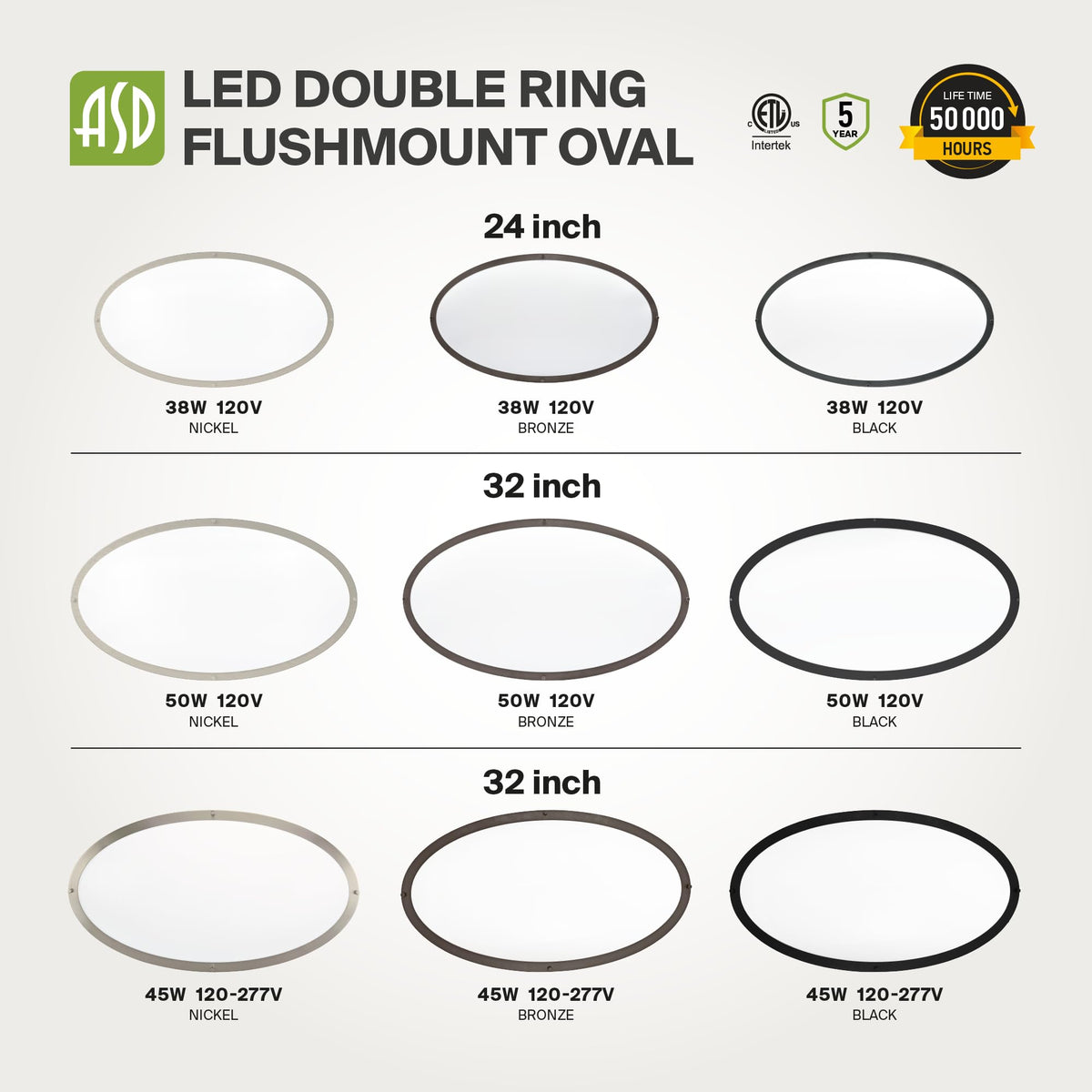LED 32" Oval Flush Mount Lighting (Black)