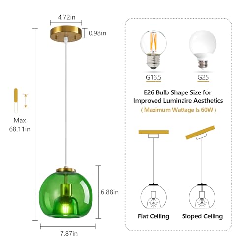 Emerald Green Glass Pendant Lights Kitchen Island (Emerald Green(7.87 in) / 3-Pack)