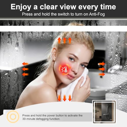 30x30 LED Bathroom Mirror with Lights (Rec Corner-3 Light Modes / 30"L x 30"W)