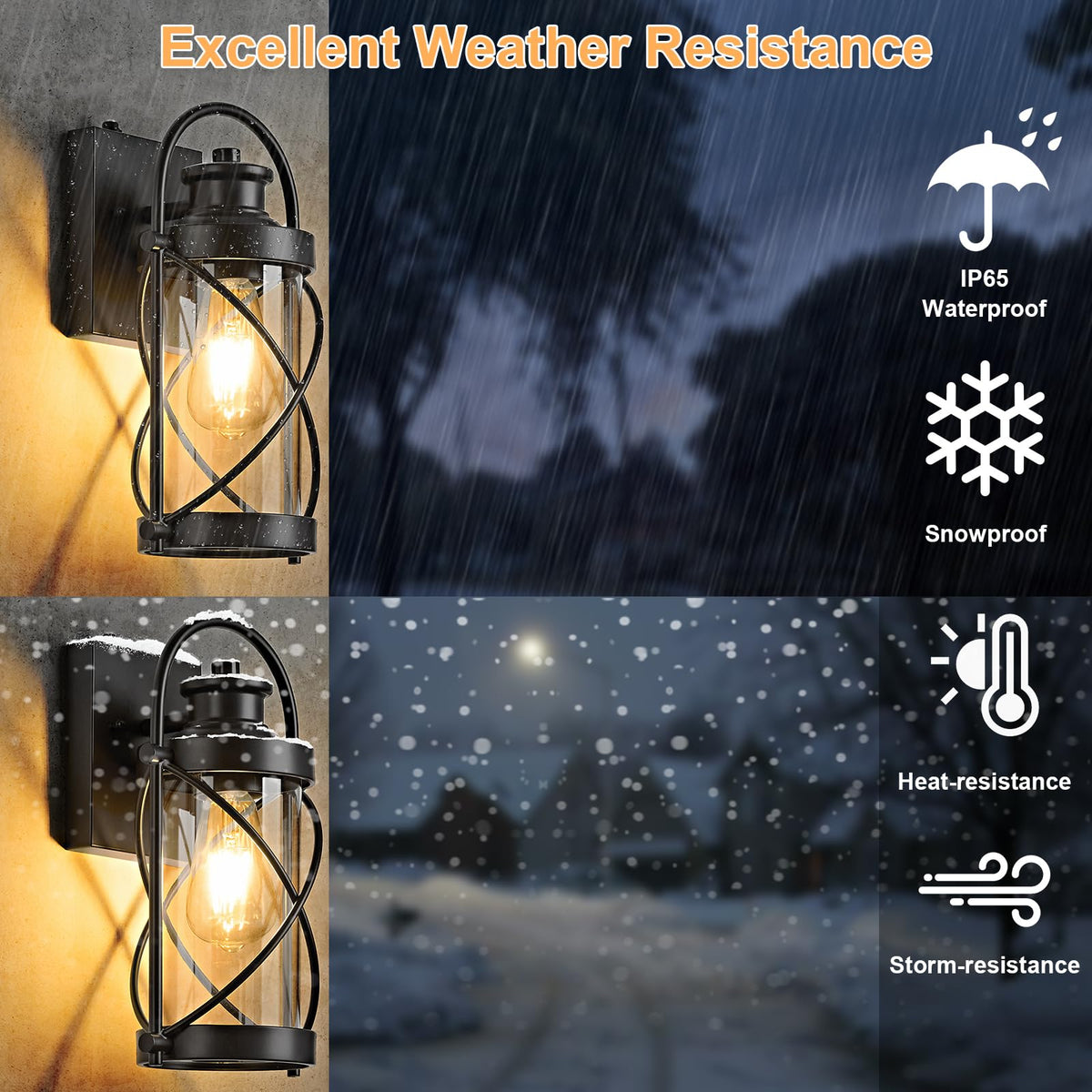 Dusk to Dawn Outdoor Wall Lights Fixtures (Black / 12.8''(2-Pack))