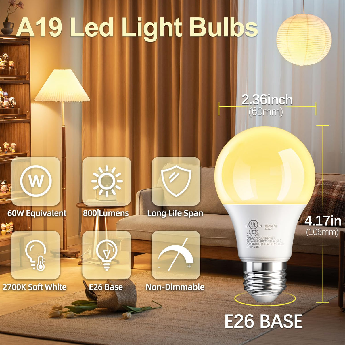 6 Pack A19 LED Light Bulbs (2700k Soft White / 6 Pack)