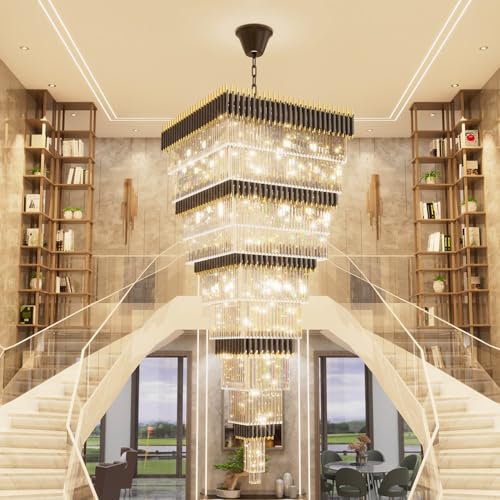 W40 x H120 Large Black Gold Chandeliers for High Ceiling (D40"XH120" Black)