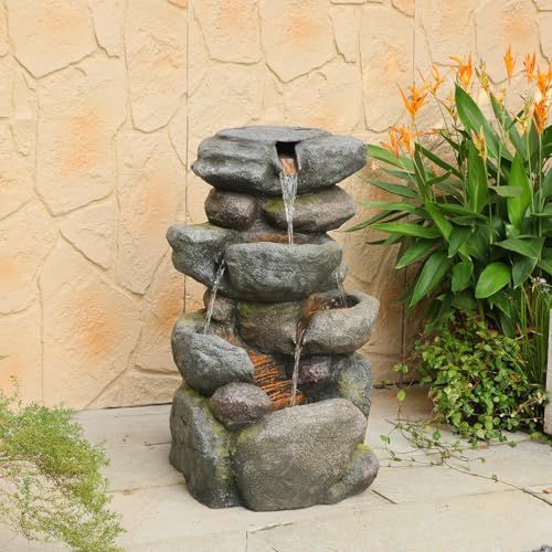 29H Realistic Rock Cascading Outdoor Water Fountain with 4 Tiers (28.6H / Gray-4025)