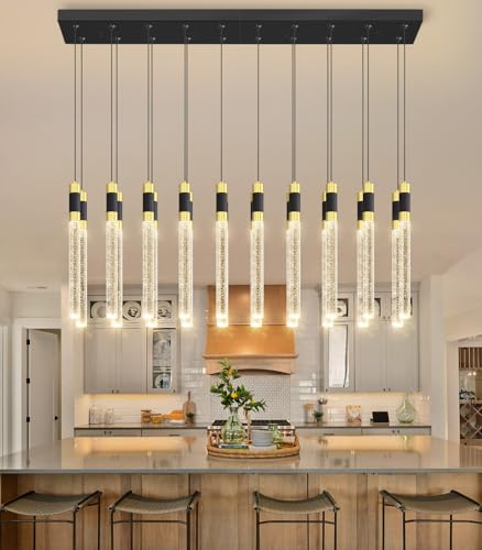 20 Lights Modern Chandeliers for Dining Room LED Dimmbale Light Fixture for High Ceiling Pendants Lighting for Living Room (20 lights Rectangular)
