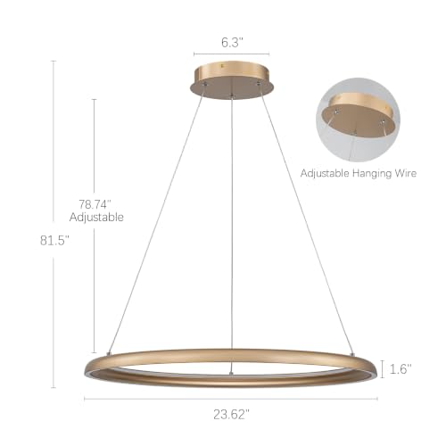 Modern Dimmable LED Chandelier (Gold / W24"-2 Ring)