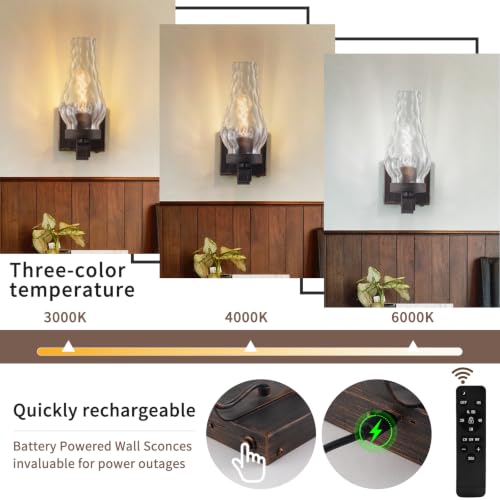 Vintage Battery Operated Wall Sconces Set of 2 (Water Ripple Retro Black / Battery Operated)
