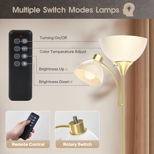 Torchiere Floor Lamp with Remote Control and Adjustable Reading Light (Golden)