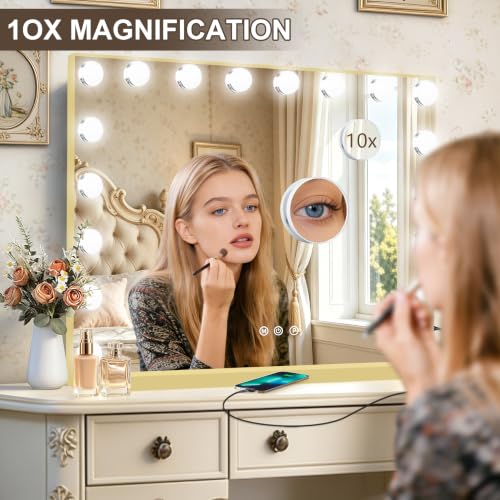 Gold Hollywood Vanity Mirror with Lights (Gold / 32"L x 24"W)